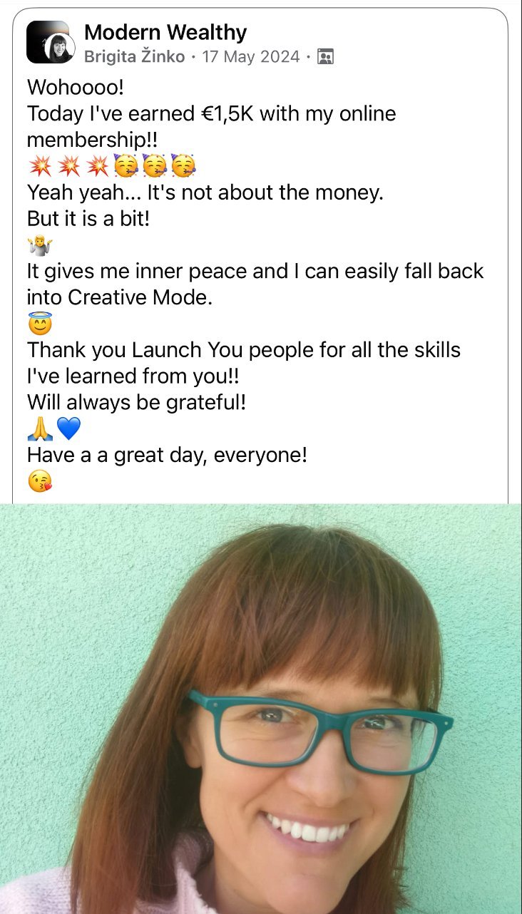 Brigita's Facebook post celebrating €1,500 day